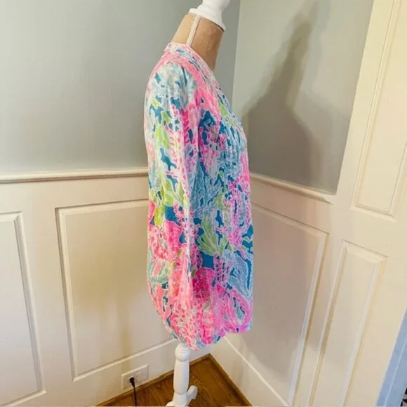 Lilly Pulitzer Let's Cha Cha Sarasota Tunic Length Pearl Beaded Shirt Small - Picture 5 of 9